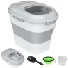Contenedor de Comida para Perros 25L con Ruedas Taza Medidora Cuenco Plegable y Cuchara Gris - Ogal.Es
