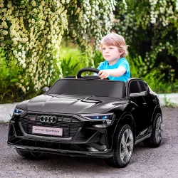 Coche de Batería para Niños 12V Audi E-tron con Mando a Distancia Faros Bocina Música Velocidad 3-5 km/h Negro - Ogal.Es