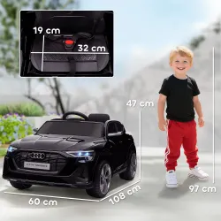 Coche de Batería para Niños 12V Audi E-tron con Mando a Distancia Faros Bocina Música Velocidad 3-5 km/h Negro - Ogal.Es