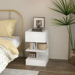 Mesilla de Noche con Cajón y 2 Estantes Abiertas para Dormitorio Salón Cama Oficina Estilo Moderno 39x39x65 cm B... - Ogal.Es