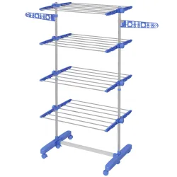 Tendedero Vertical de 4 Niveles con 6 Ruedas 2 Laterales Abatibles Estantes Ajustables y Marco de Acero Inoxidab... - Ogal.Es
