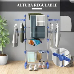 Tendedero Vertical de 4 Niveles con 6 Ruedas 2 Laterales Abatibles Estantes Ajustables y Marco de Acero Inoxidab... - Ogal.Es