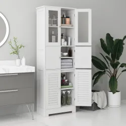 Mueble Auxiliar de Baño con 6 Puertas Estantes Ajustables Antivuelco Armario de Baño Moderno 60x30x170,5 cm Blanco - Ogal.Es
