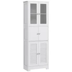Mueble Auxiliar de Baño con 6 Puertas Estantes Ajustables Antivuelco Armario de Baño Moderno 60x30x170,5 cm Blanco - Ogal.Es