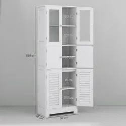 Mueble Auxiliar de Baño con 6 Puertas Estantes Ajustables Antivuelco Armario de Baño Moderno 60x30x170,5 cm Blanco - Ogal.Es