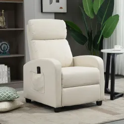 Sillón de Masaje Reclinable con Mando a Distancia Bolsillo Lateral y Temporizador Tapizado en PU 68x88x98 cm Crema - Ogal.Es
