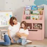 Estantería Infantil de Madera con 3 Compartimentos 2 Cubos y Cajón Móvil con 4 Ruedas 60x29,9x90 cm Rosa - Ogal.Es