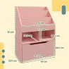 Estantería Infantil de Madera con 3 Compartimentos 2 Cubos y Cajón Móvil con 4 Ruedas 60x29,9x90 cm Rosa - Ogal.Es