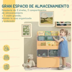 Estantería Infantil de Madera con 3 Compartimentos 2 Cubos y Cajón Móvil con 4 Ruedas 60x29,9x90 cm Rosa - Ogal.Es