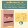 Estantería Infantil de Madera con 3 Compartimentos 2 Cubos y Cajón Móvil con 4 Ruedas 60x29,9x90 cm Rosa - Ogal.Es