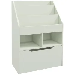 Estantería Infantil de Madera con 3 Compartimentos 2 Cubos y Cajón Móvil con 4 Ruedas 60x29,9x90 cm Verde - Ogal.Es
