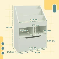 Estantería Infantil de Madera con 3 Compartimentos 2 Cubos y Cajón Móvil con 4 Ruedas 60x29,9x90 cm Verde - Ogal.Es