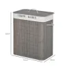 Cesto para Ropa Sucia de Bambú Capacidad de 100L con Tapa Extraíble Bolsa de 2 Compartimentos 52x32x63 cm Gris - Ogal.Es