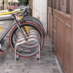 Aparcamiento para 4 Bicicletas Soporte de Acero para Aparcar Bicicletas en el Suelo o Pared 110x33x27 cm Plata - Ogal.Es