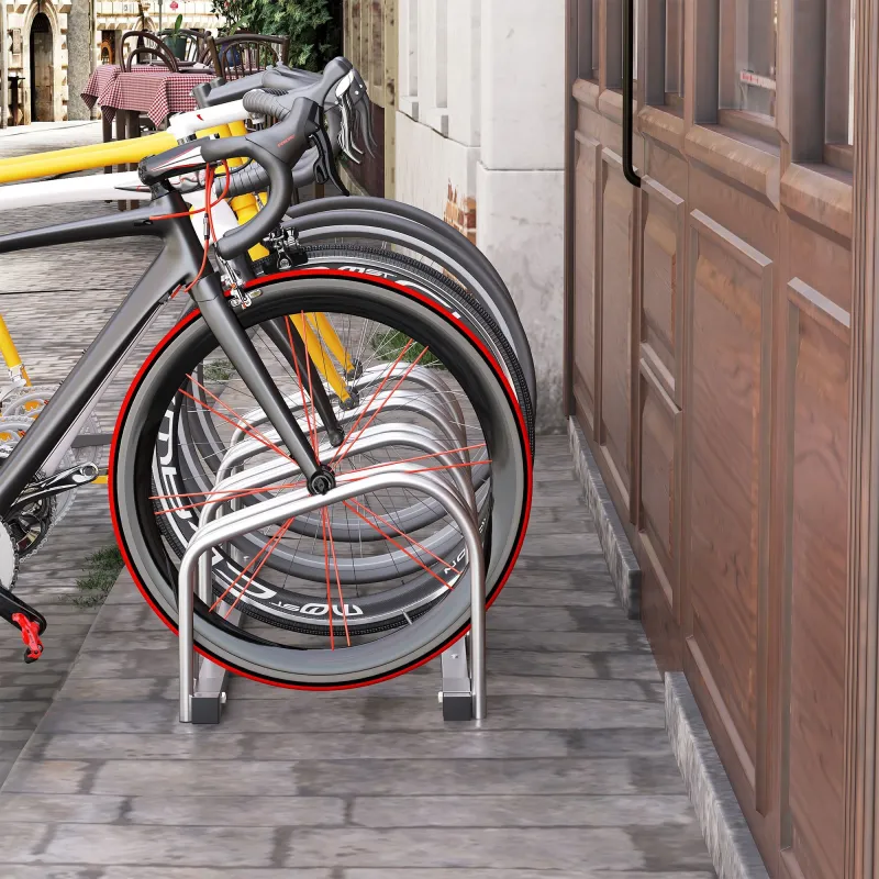 Aparcamiento para 4 Bicicletas Soporte de Acero para Aparcar Bicicletas en el Suelo o Pared 110x33x27 cm Plata - Ogal.Es