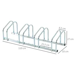 Aparcamiento para 4 Bicicletas Soporte de Acero para Aparcar Bicicletas en el Suelo o Pared 110x33x27 cm Plata - Ogal.Es