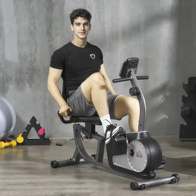 Bicicleta Estática con Respaldo 8 Niveles de Resistencia Magnética Longitud Ajustable Pantalla LCD para Casa Gris - Ogal.Es