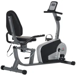 Bicicleta Estática con Respaldo 8 Niveles de Resistencia Magnética Longitud Ajustable Pantalla LCD para Casa Gris - Ogal.Es