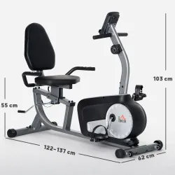 Bicicleta Estática con Respaldo 8 Niveles de Resistencia Magnética Longitud Ajustable Pantalla LCD para Casa Gris - Ogal.Es