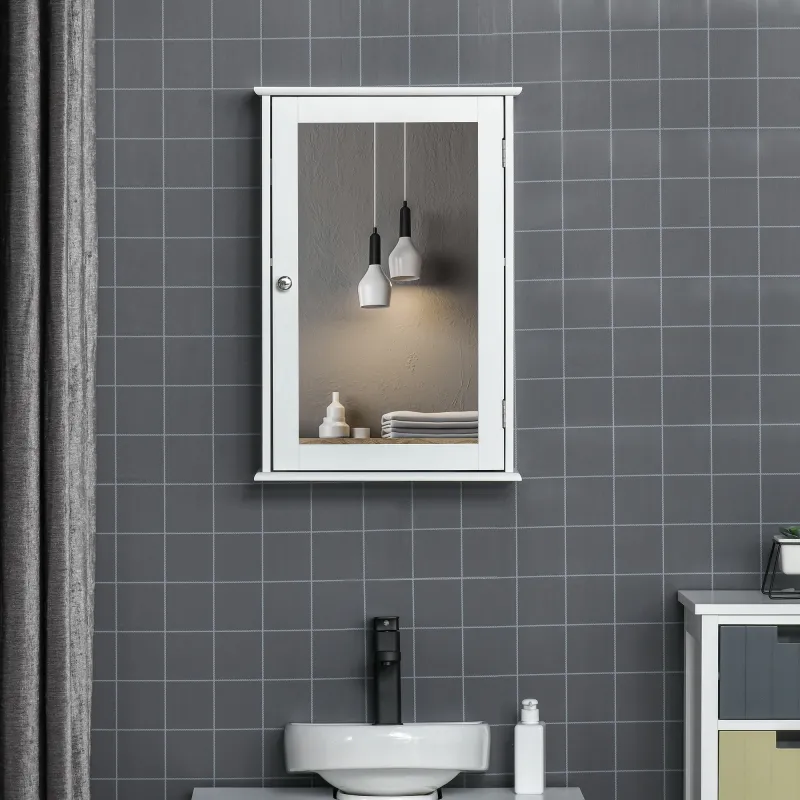 Armario con Espejo para Baño con 1 Estente de Almacenamiento 41x14x60 cm Blanco - Ogal.Es