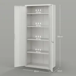 Archivador con Llave Estantes Ajustable Armario Archivador Metálico para Oficina Estudio Salón 80x40x180 cm Blanco - Ogal.Es