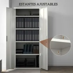 Archivador con Llave Estantes Ajustable Armario Archivador Metálico para Oficina Estudio Salón 80x40x180 cm Blanco - Ogal.Es