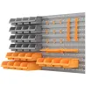 Estantería de Pared para Herramientas 95x54 cm con 28 Cajas Apilables y Diferentes Ganchos Gris y Naranja - Ogal.Es