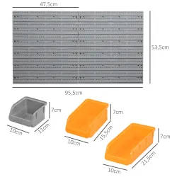 Estantería de Pared para Herramientas 95x54 cm con 28 Cajas Apilables y Diferentes Ganchos Gris y Naranja - Ogal.Es