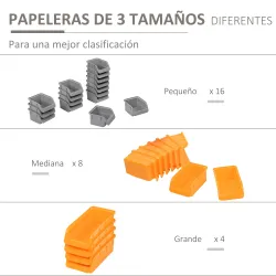 Estantería de Pared para Herramientas 95x54 cm con 28 Cajas Apilables y Diferentes Ganchos Gris y Naranja - Ogal.Es