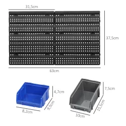 Estantería de Pared para Herramientas de 33 Piezas 63x18x37,5 cm con 30 Cajas Desmontable y 2 Paneles Azul y Gris - Ogal.Es