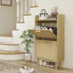 Mueble Zapatero Estilo Bohemio con 2 Cajones Abatibles y 1 Estante Abierto para 12 Pares de Zapatos 80x24,5x110 ... - Ogal.Es