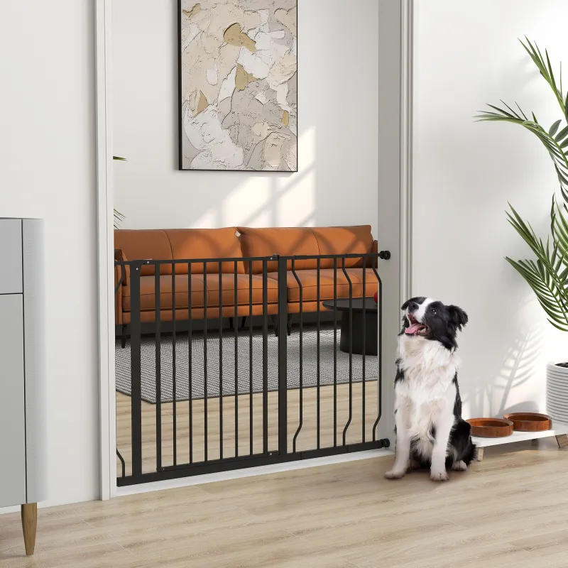 Barrera para Mascotas con 2 Extensiones Montaje a Presión Doble Bloqueo para Puerta Pasillo Escalera 75-115x76 c... - Ogal.Es