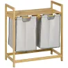 Cesto de la Ropa Sucia de Bambú con 2 Bolsas Extraíbles y Estante Carga 20kg 2x40,6L 64x33x73 cm Natural - Ogal.Es