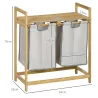 Cesto de la Ropa Sucia de Bambú con 2 Bolsas Extraíbles y Estante Carga 20kg 2x40,6L 64x33x73 cm Natural - Ogal.Es