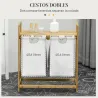 Cesto de la Ropa Sucia de Bambú con 2 Bolsas Extraíbles y Estante Carga 20kg 2x40,6L 64x33x73 cm Natural - Ogal.Es