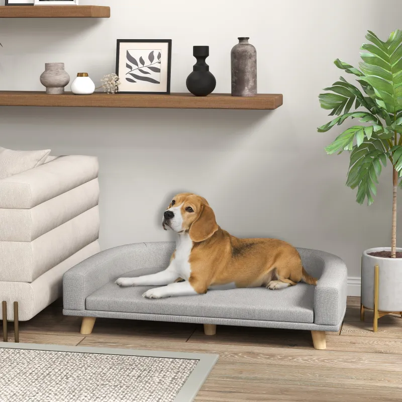 Sofá para Perros Grandes Cama Elevada para Perros con Cojín Lavable y Patas de Madera Carga 30 kg 98x67x25 cm Gr... - Ogal.Es
