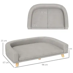 Sofá para Perros Grandes Cama Elevada para Perros con Cojín Lavable y Patas de Madera Carga 30 kg 98x67x25 cm Gr... - Ogal.Es