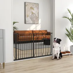 Barrera para Mascotas con 3 Extensiones Montaje a Presión Doble Bloqueo para Puerta Pasillo Escalera 75-145x76 c... - Ogal.Es