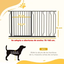 Barrera para Mascotas con 3 Extensiones Montaje a Presión Doble Bloqueo para Puerta Pasillo Escalera 75-145x76 c... - Ogal.Es
