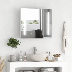 Armario con Espejo de Baño con Luz LED Mueble de Baño Colgante con Interruptor Táctil 70x15x65cm Blanco - Ogal.Es