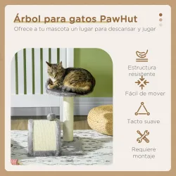 Árbol Rascador para Gatos Pequeños Altura 46 cm con Poste Tablero para Rascar Plataformas y Bola 35,5x37x46 cm Gris - Ogal.Es
