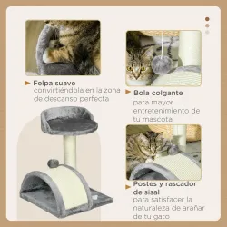 Árbol Rascador para Gatos Pequeños Altura 46 cm con Poste Tablero para Rascar Plataformas y Bola 35,5x37x46 cm Gris - Ogal.Es