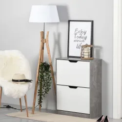 Mueble Zapatero Moderno con 2 Cajones Abatibles Estantes Ajustables para 8 Pares de Zapatos 62,5x26x81 cm Gris - Ogal.Es