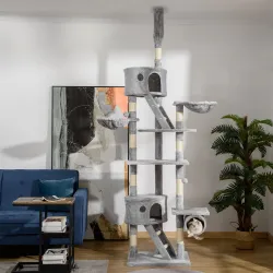 Árbol para Gatos de Suelo a Techo de 240-260 cm con Altura Ajustable Múltiples Plataformas Cuevas Cestos y Rampa... - Ogal.Es