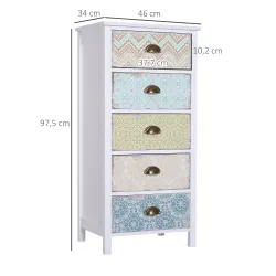 Sifonier con 5 Cajones con Frontales Estampados y Tiradores Vintage Mueble Cajonera para Salón 46x34x97,5 cm Mul... - Ogal.Es