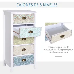 Sifonier con 5 Cajones con Frontales Estampados y Tiradores Vintage Mueble Cajonera para Salón 46x34x97,5 cm Mul... - Ogal.Es