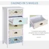 Sifonier con 5 Cajones con Frontales Estampados y Tiradores Vintage Mueble Cajonera para Salón 46x34x97,5 cm Mul... - Ogal.Es