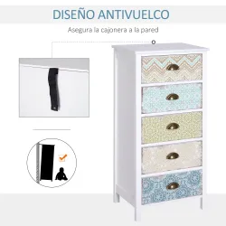 Sifonier con 5 Cajones con Frontales Estampados y Tiradores Vintage Mueble Cajonera para Salón 46x34x97,5 cm Mul... - Ogal.Es