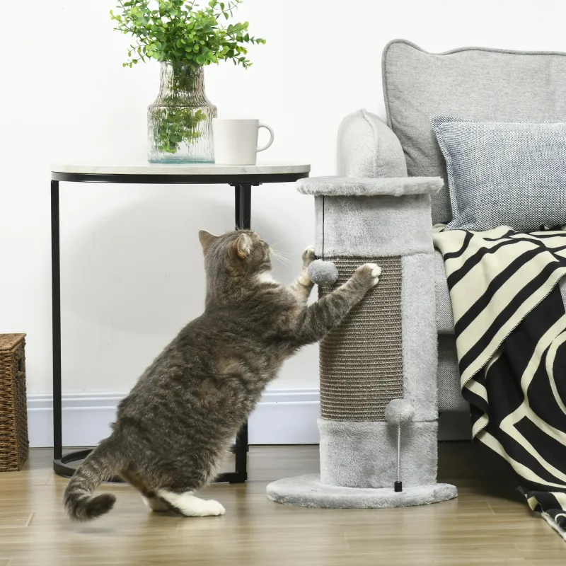 Rascador para Gatos Arañador para Gatos con Poste de Sisal y Bolas Colgantes 34x25,5x58 cm Gris - Ogal.Es