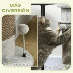 Rascador para Gatos Arañador para Gatos con Poste de Sisal y Bolas Colgantes 34x25,5x58 cm Gris - Ogal.Es